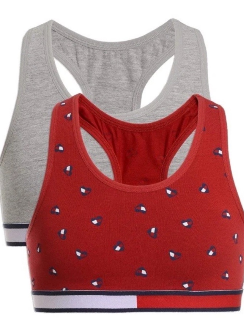 Tommy Hilfiger Girl Size Medium 8-10 Red Gray Removable Padding Sport Bra 2 Pack